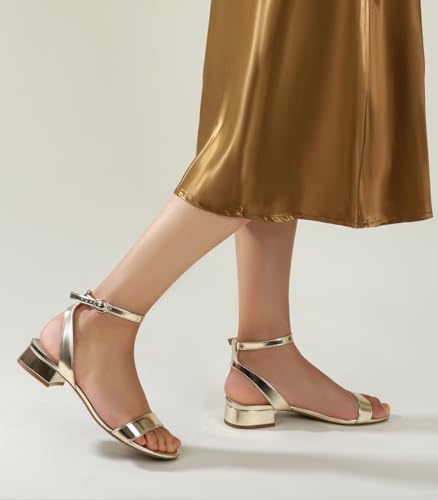 Image of Ankis Women Nude White Gold Black Sandals Open Toe 1 Inch Low Block Heel