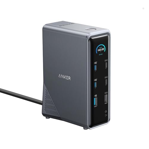 Image of Anker Prime Docking Station 160W, 14-Port with 160W Max Output, 10Gbps Fast Data Transfer, Real-Time Smart Interface, Audio and Ethernet Ports, Dual 4K Displays for Dell, MacBook, and More