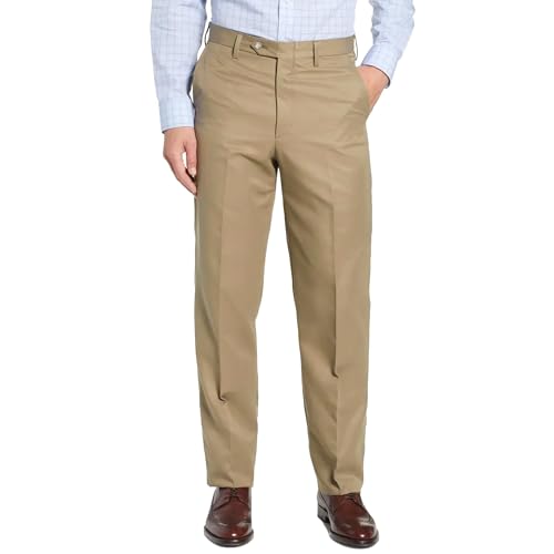 Men's Cozy Hidden Expandable Waist Dress Pants | Premium Stretch Texture Weave Work to Weekend Pant(Khaki,40W×32L)