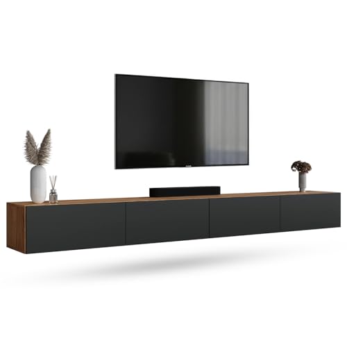 Planetmöbel West TV-Schrank, Fernsehtisch 280 cm lang, TV-Board hängend oder stehend, Fernsehschrank für Wohnzimmer, 2X TV Möbel 37,8 x 140 x 30 cm, Gold Eiche anthrazit