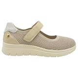 amarpies - AMD30035 Merceditas Mujer Rejilla Textil con Cierre Adhesivo, Plantilla Extraíble Efecto Memoria y Cuña 3 cm Mujer Color: Beige Talla: 38