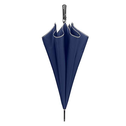 PERLETTI Paraguas Golf Grande XL Hombre Mujer Mango Largo Recto Reflectante Azul Automatico - Clasico con Ribete Plateado Alta Visibilidad Antiviento Resistente de Fibra de Vidrio Ø 120 cm