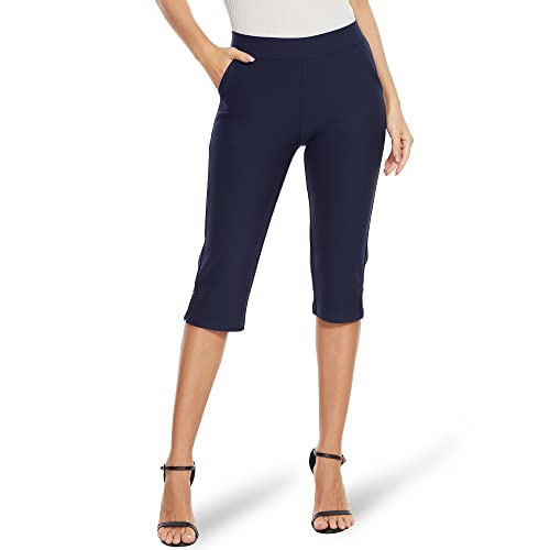 Image of Ginasy Capri Pants for Women Casual Summer Dressy Pull On Stretch High Waisted Crop Work Leggings with Pockets