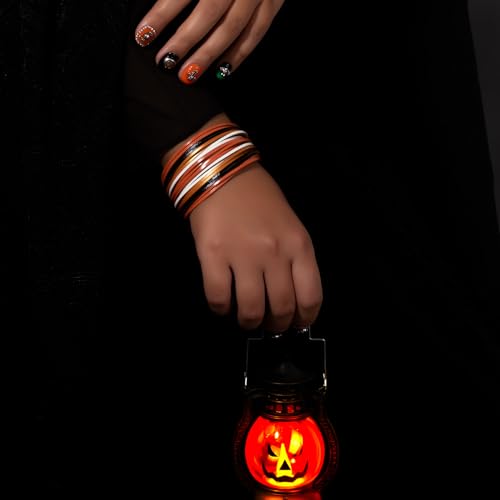 Halloween Leather Bracelets Boho Wrap Cuff Bracelets Stackable Multi Stand Bracelets Orange Black Jewelry Halloween Party Favors for Women4