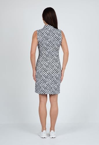 IBKUL Athleisure Wear Sun Protective UPF 50+ Icefil Cooling-Gingham Check Print Sleeveless Mock Dress-588764