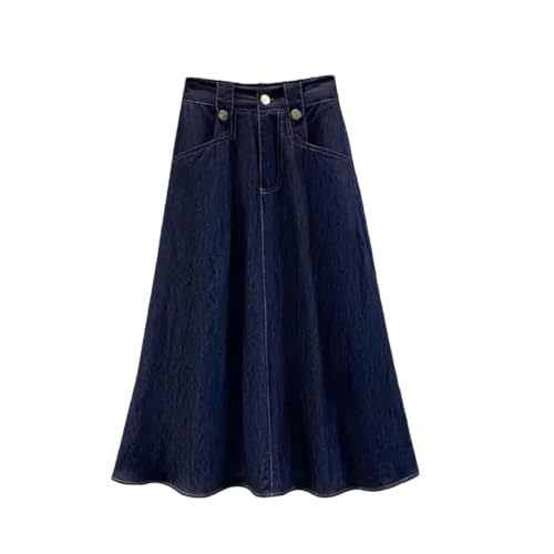Women Slimming Elastic Waist Half-Length Skirt Plus Size Loose Mid-Length A- Line Denim Skirt Dark Blue 3XL