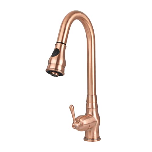 Akicon Copper Single-Hole Pull-Down Sprayer Kitchen Sink Faucet Copper