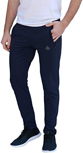 SCR SPORTSWEAR Men's Sweatpants Tapered Slim Workout Athletic Running Joggers Activewear Lounge Pants with 30" L Inseam (S x 30L, Navy-K536)