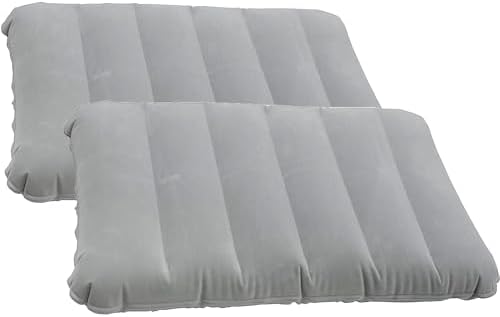 2 Pack Ultralight Inflatable Camping Pillow Squared Flocked Fabric Air Pillow for Camping,Hiking,Traveling,Napping,Desk Rest,Office,Neck Lumbar Support (Grey)