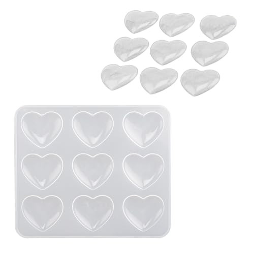 Ideen mit Herz Silikonform Herzen | für 9 Herzen, je 5,2 cm x 0,8 cm x 4,6 cm | für Gips, Beton, Epoxid-Harz | Formen gießen | lebensmittelecht