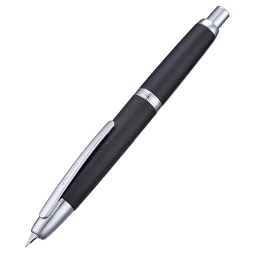 Image of Jinhao 10 Press Fountain Pen with Box, Wavy Matt Black Chrome Retractable Fine Nib with Converter Set (Silver Clip)