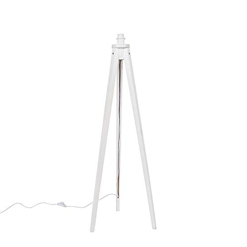 QAZQA rústico Lámpara de pie rústica trípode blanco - TRIPOD Classic Madera Alargada Adecuado para LED Max. 1 x 60 Watt