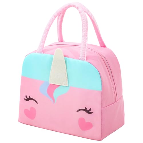 Image of Zibuyu Nylon Lunch Bag for School Kids Girls, 3D Unicorn Design (Pink) | Thick Aluminum Foil Insulated Portable Tiffin Bag with Hot & Cold Storage for Office, School, Picnic(23X14X19 Cm /500 Ml)