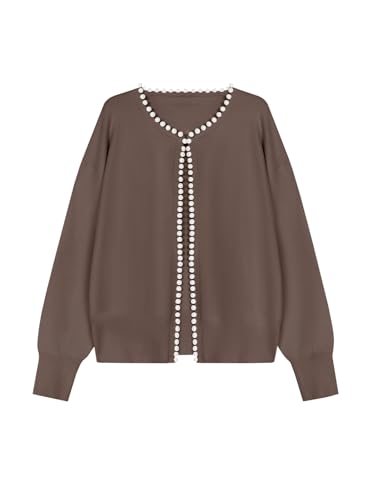 Image of Saodimallsu Womens Fall Open Front Cardigan Sweaters Pearl Long Sleeve Knit Tops Crewneck Dressy Casual Sweater Jacket
