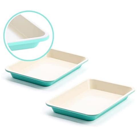 GreenLife Healthy Ceramic Nonstick, 13" x 9" Quarter Cookie Sheet Baking Pan Set, PFAS-Free, Turquoise Cover