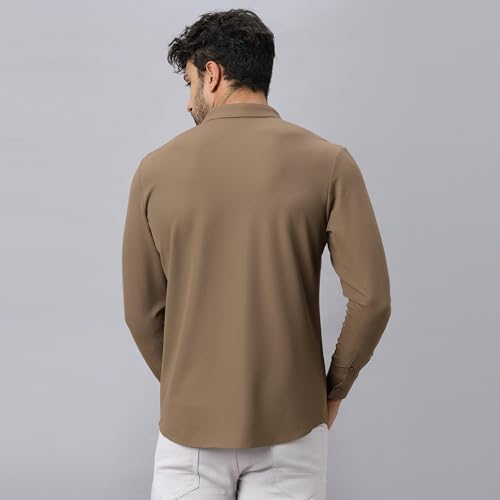 Image of HEKTOR Men's Hidden Button Shirt-Long Sleeve Bubble Check Shirt|Premium Nylon Blend, Regular Fit,Textured Smart