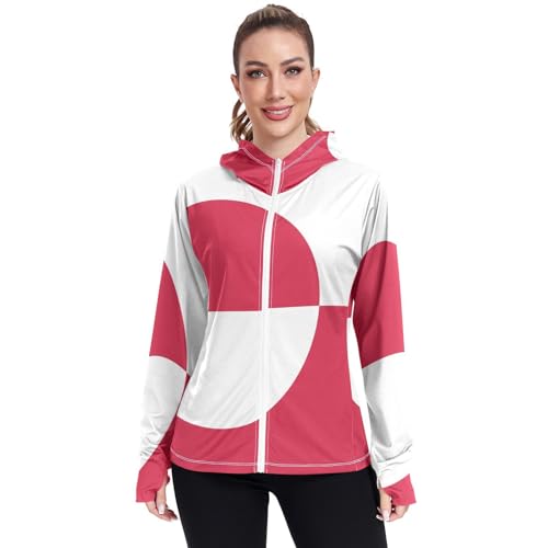 Greenland Flag Womens UPF 50+ Sun Protection Hoodie Jacket Lightweight Long Sleeve Sun Shirt with Pocket Multicoloured