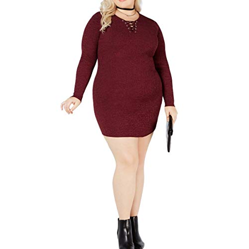 Derek Heart Womens Ribbed Lace-Up Casual Dress Purple 1X