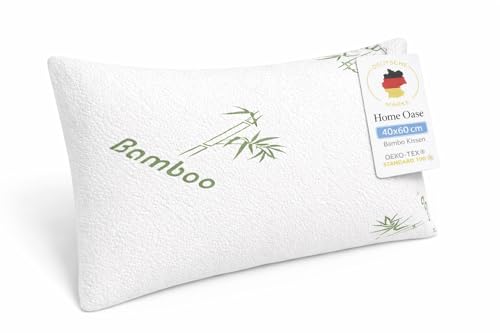 Home Oase Bambus Kissen 40x60 cm – Ergonomisches Kopfkissen mit atmungsaktivem Bezug, viskoelastischer Schaum, waschbar & hypoallergen