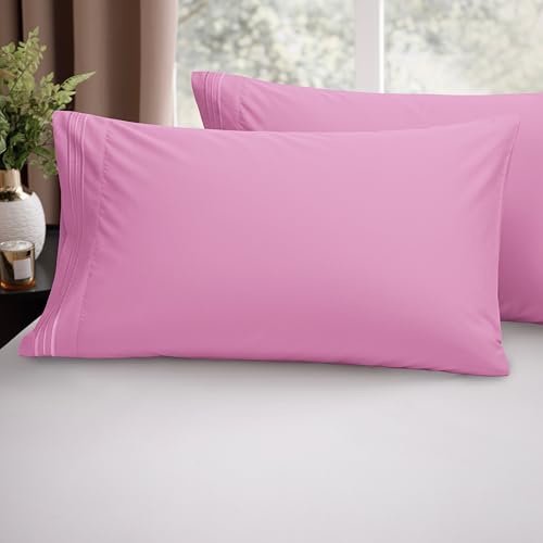 Image of Elegant Comfort Luxury Ultra-Soft 2-Piece Pillowcase Set - 1500 Premium Hotel Quality Microfiber Double Brushed - Wrinkle Resistant, Standard /Queen, Light Pink