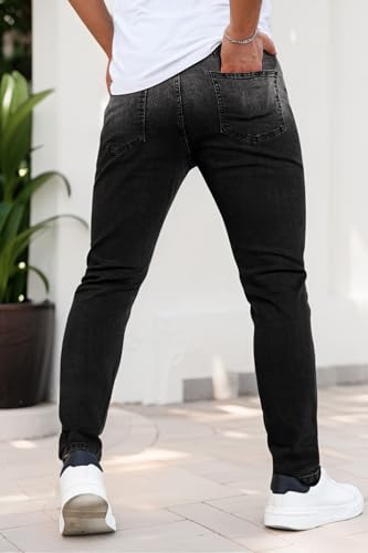 Mens Jeans Slim Fit Gradient Color Stretch Denim Pants for Men Slim Leg Grey Black 283