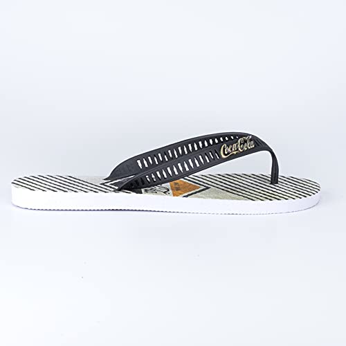 Sandálias Coca-Cola, Badge Lines, Branco/Preto, Masculino, 42