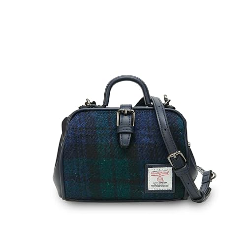 Bolsa de ombro compacta de couro de microfibra Harris Tweed Mini Doctor Bag, Blackwatch Tartan