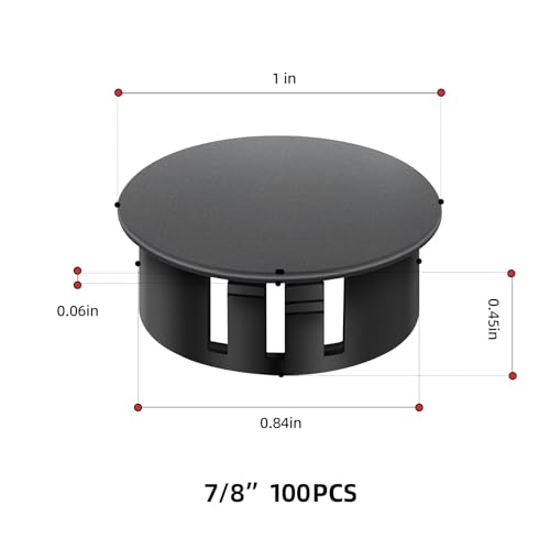 Image of 100PCS 7 /8 inch Plastic Plugs Hole, Black Round PA66 Plug Furniture Hole Decorative Cover