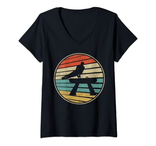Mujer Gymnastic Pommel horse Retro Vintage 70s 80s Men Women Fun Camiseta Cuello V