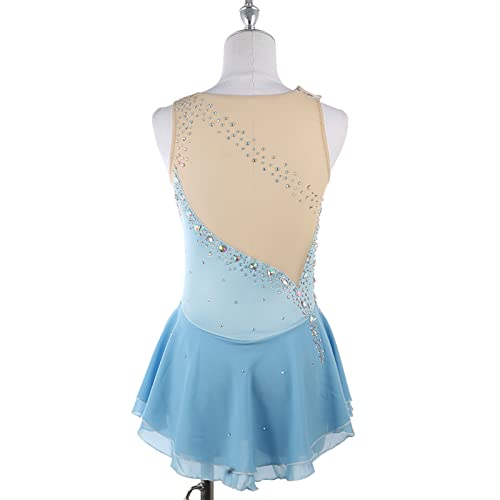 Vestido de Patinação Artística, Mulheres Meninas Brilhante Strass Sem Manga Competição de Patinação
