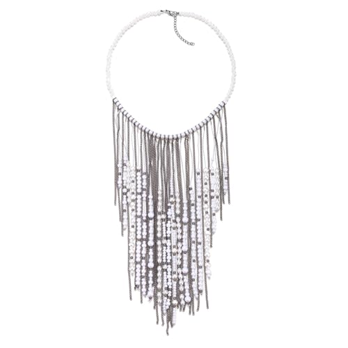 Cadena de clavícula ajustable con collar de cuentas de perlas de capa larga 6