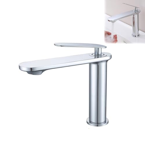 VICTOVA Grifo de lavabo Cromado de acero inoxidable, diseño moderno y minimalista con maneta ergonómica, resistente a la corrosión y fácil de instalar, ideal para baños modernos (Cromado)