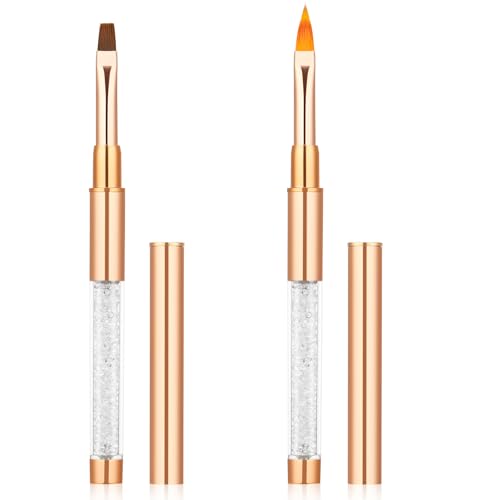BUTBU Pennelli per Unghie, 2 Pezzi Pennelli Unghie Gel Professionali con Tappo, 2 in 1 Nail Art Penna Accessori Unghie Strumenti Gel UV Acrilico Unghie Nail, per Il Design Delle Unghie