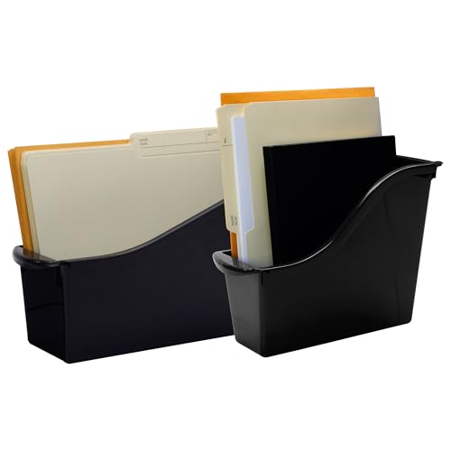 Image of Storex Small Book Bin - Interlocking Plastic Organizer for Home, Office, and Work Space - Black, 6-Pack (70123E06C)