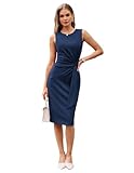 GRACE KARIN Damen Elegantes Wickelkleid Ärmellos Etuikleid Rundhals Midi Business Kleid Cocktail Party Bleistiftkleid Formelle Marineblau M