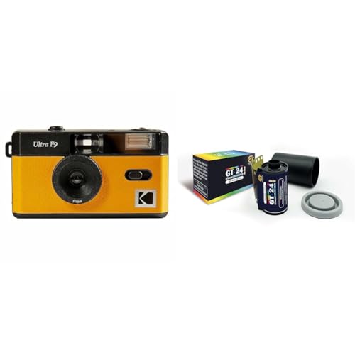 KODAK F9 - Wiederaufladbare Kamera Ultra F9-35mm - Yellow + GT Photo Retro Farbfilm 35mm - 24 Aufnahmen