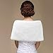 EQLEF Faux Fur Wrap Shawl Shrug Ivory Lady Gift with Satin Bowknot for Bridal-S Length 37.4'', Width 11''