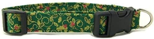 Golden Holly Holiday Dog Collar with Quick Release Buckle (Large).