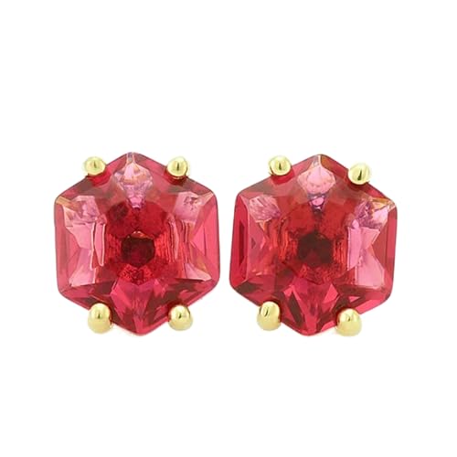 Puces d'oreilles tourmaline rose hexagonales, le cadeau en argent plaqué or idéal
