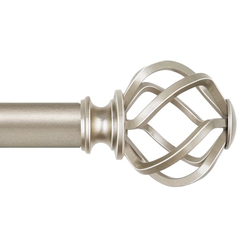 KAMANINA Antique Silver Curtain Rod 32 to 58 inch(2.6-4.8ft), 1 inch Adjustable Single Curtain Rods for Windows 28 to 48 inch, Decorative Drapery Rod with Twisted Cage Ends