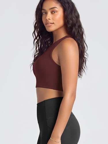 Image of ODODOS Racerback Tank Bra for Women High Neck Non Padded Medium Support Sports Bra Workout Yoga Crop Tops