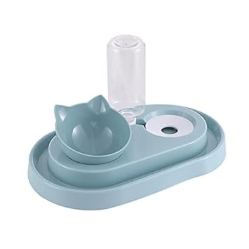 AMDROZ Water and Food Bowl for Cats and Dogs, Raised pet Feeding Bowl for Cats and Small Dogs with Automatic Water Bowl, Removable cat/Dogs Bowl, Easy to Clean Bowl Blue