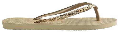 Chinelo Slim Glitter II, Havaianas, Feminino, Sola e Tiras Finas, Estampa Glitter, Bege