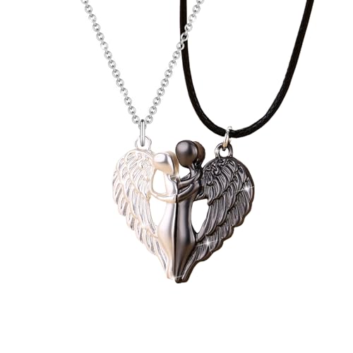 Colliers de Couple Magnétiques Pendentif Ange Noir & Blanc, Colliers Coeur D'amour pour Lui et Elle, Collier Assorti pour Couple, Cadeau d'anniversaire de...