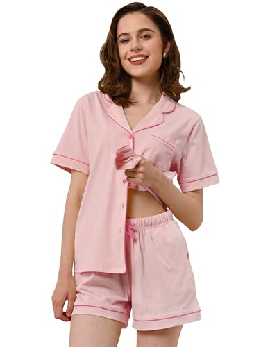 Image of NAP BOUND 100% Cotton Pajamas for Women Sets 2 Pieces Pjs Button short sleeves with Pockets Soft Sleepwear Loungewear XS-XXL