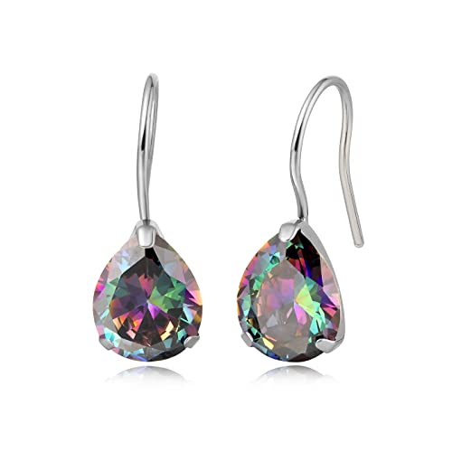 Limerencia Hypoallergenic Pure Titanium Cubic Zirconia Dangle Hoop Earrings, Water drops CZ/Opal Lightweight Drop Earrings for Sensitive Ears Women