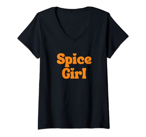 Womens Cute Fall Retro Pumpkin Spice, Spice Girl V-Neck T-Shirt