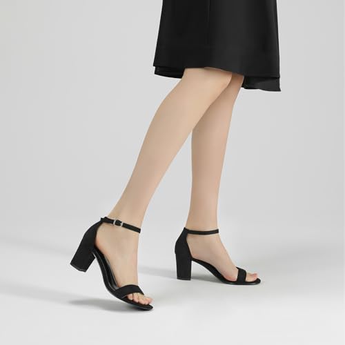 Image of Women's Heeled Sandals Open Toe Ankle Strap 2.5-Inch Chunky Heels Dress Shoes Wide Feet Friendly