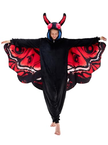 JUOLOET Unisex Adult Mothman Onesie Pajamas Animal One Piece Snug Fit Halloween Costume Sleepwear HomewearRed Mothman Small
