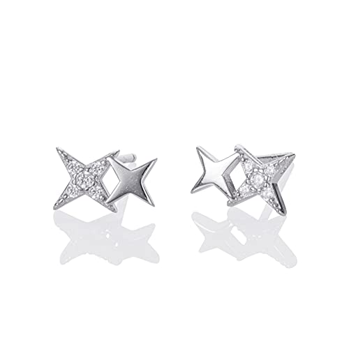 Image of Namana Small Star Earrings in 925 Sterling Silver, Tiny Earrings for Women and Girls, Simple 925 Sterling Silver Stud Earrings for Women with Stars and Cubic Zirconia Stones, Jewellery for Women